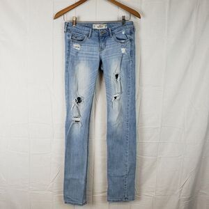 Hollister‎ Womens Blue Medium Wash Distressed Denim Skinny Jeans Size 3R